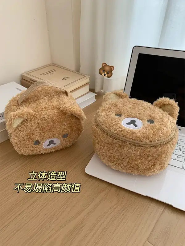 Fuzzy bear-shaped bags.