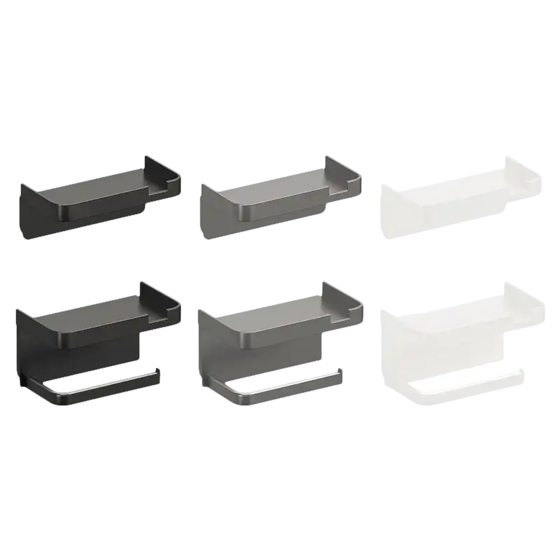 Bathroom shelf with toilet paper holder.