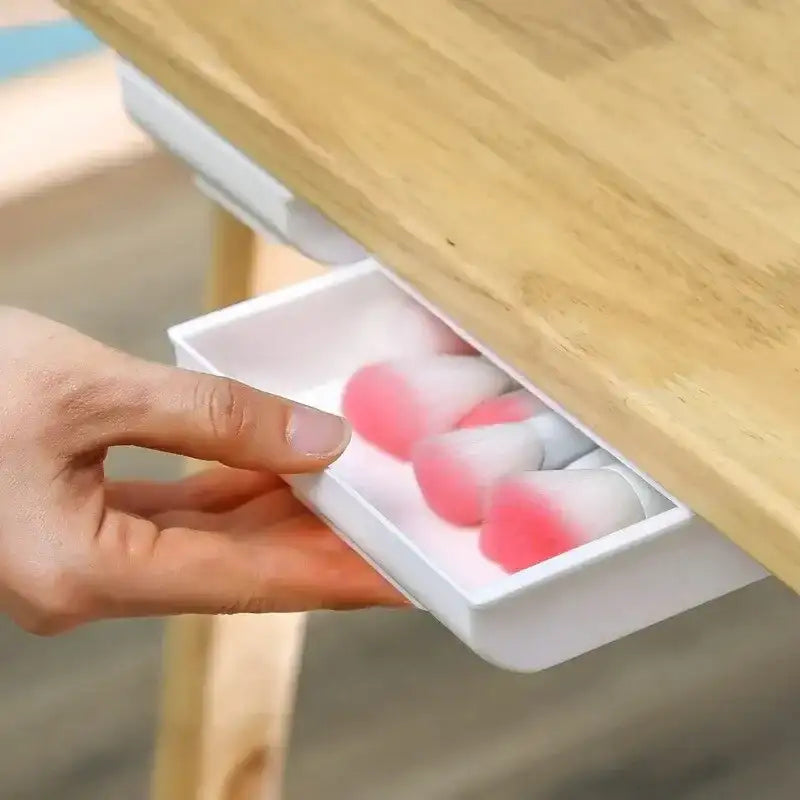 2pc White SelfAdhesive Storage Drawer Box Makeup Pencil Tray Desk Hidden Under Desk Stand Self-adhesive Under-drawer