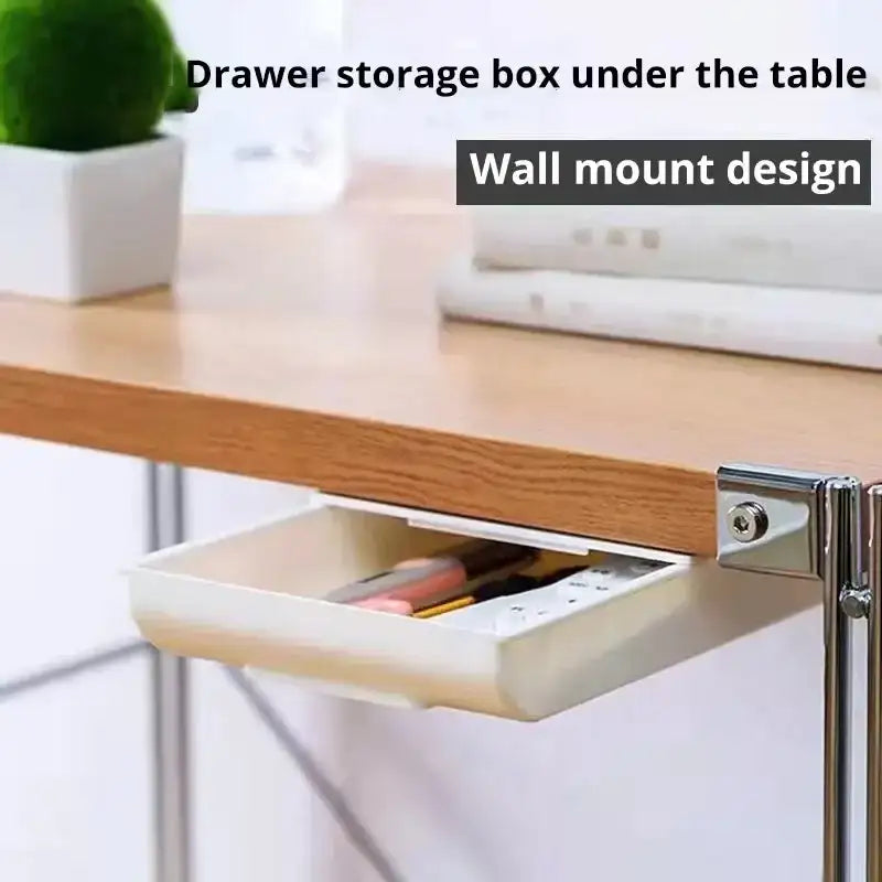 2pc White SelfAdhesive Storage Drawer Box Makeup Pencil Tray Desk Hidden Under Desk Stand Self-adhesive Under-drawer