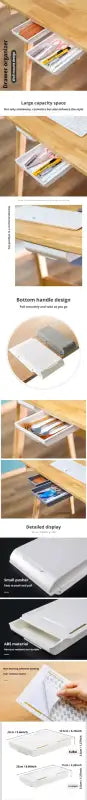 2pc White SelfAdhesive Storage Drawer Box Makeup Pencil Tray Desk Hidden Under Desk Stand Self-adhesive Under-drawer