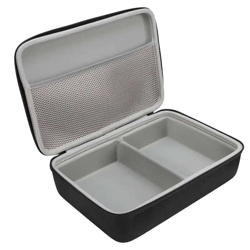 Open black carrying case.