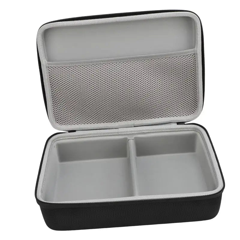Open black carrying case.