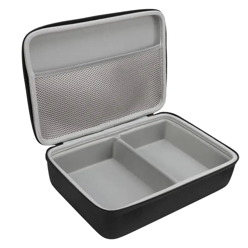 Open black carrying case.
