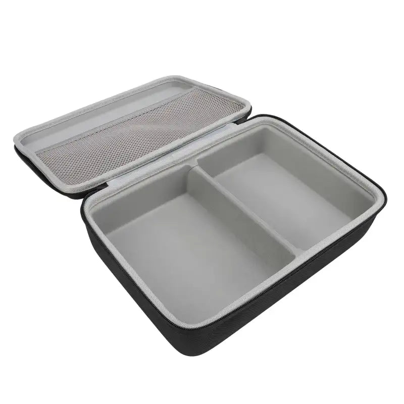 Open black zippered carrying case.