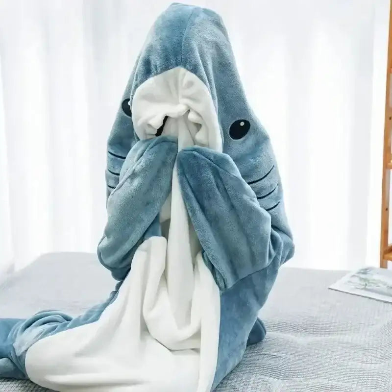 Cartoon Shark Blanket Plaid Women Pajamas Sleeping Bag Robe Shark Blanket Megalodon Gown Adult Homewear Plaid Comfy