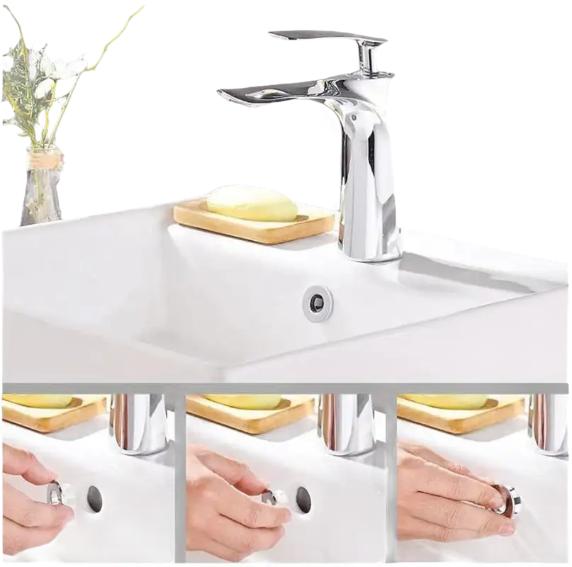Chrome bathroom faucet.