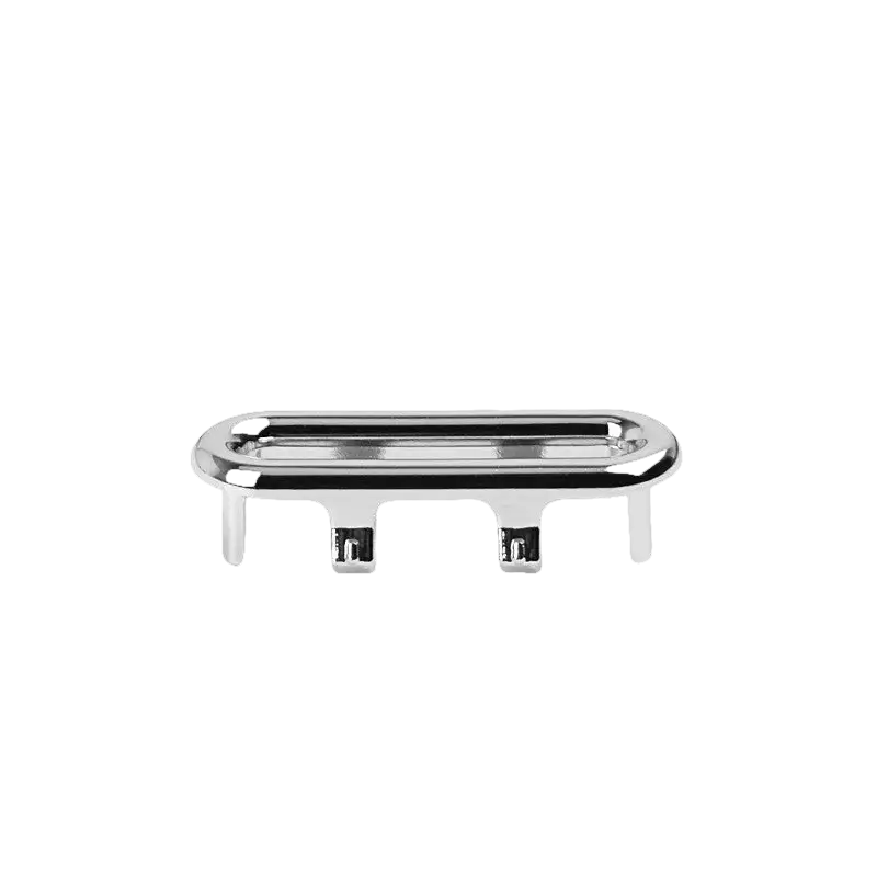 Chrome-colored elongated oval trim piece with dimensions.