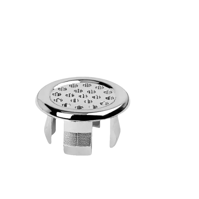 Chrome-plated drain cover with dimensions.