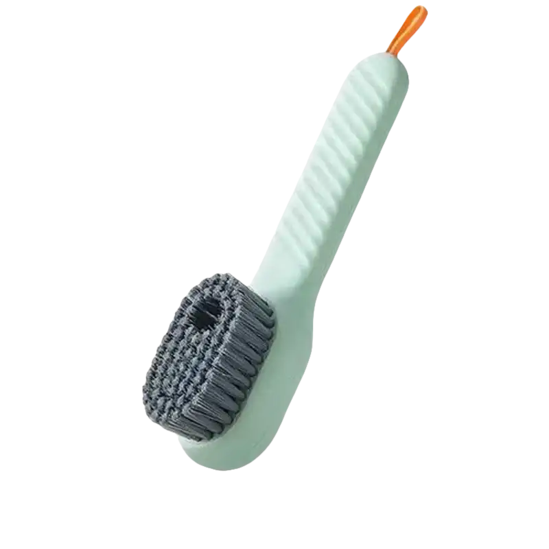Light green cleaning brush with gray bristles.
