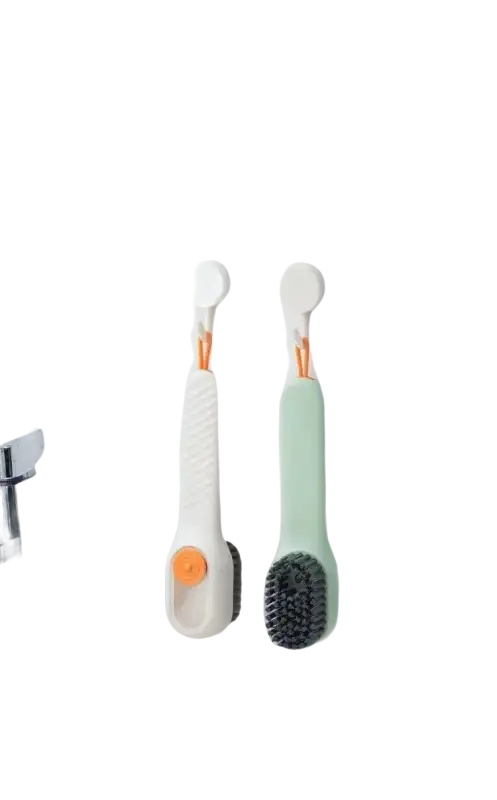 Two hanging cleaning brushes.