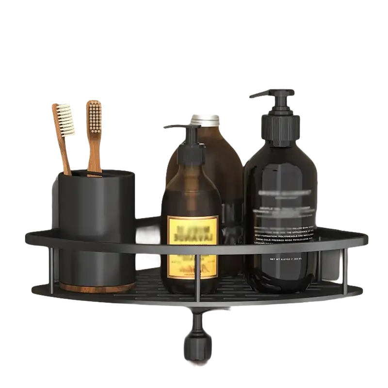 Trendy bathroom shelf with toiletries, perfect for bathroom or kitchen storage organizer