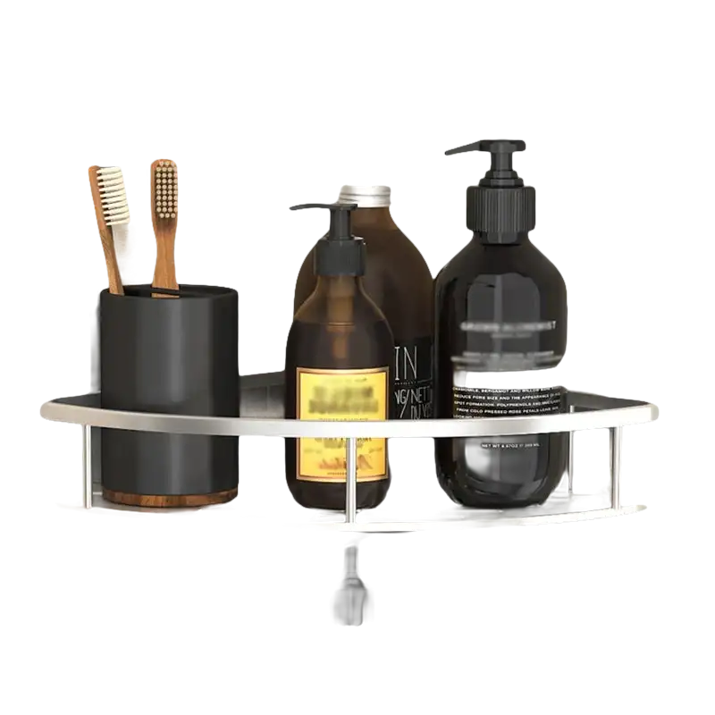 Trendy bathroom shelf with toiletries, perfect as a kitchen storage organizer too