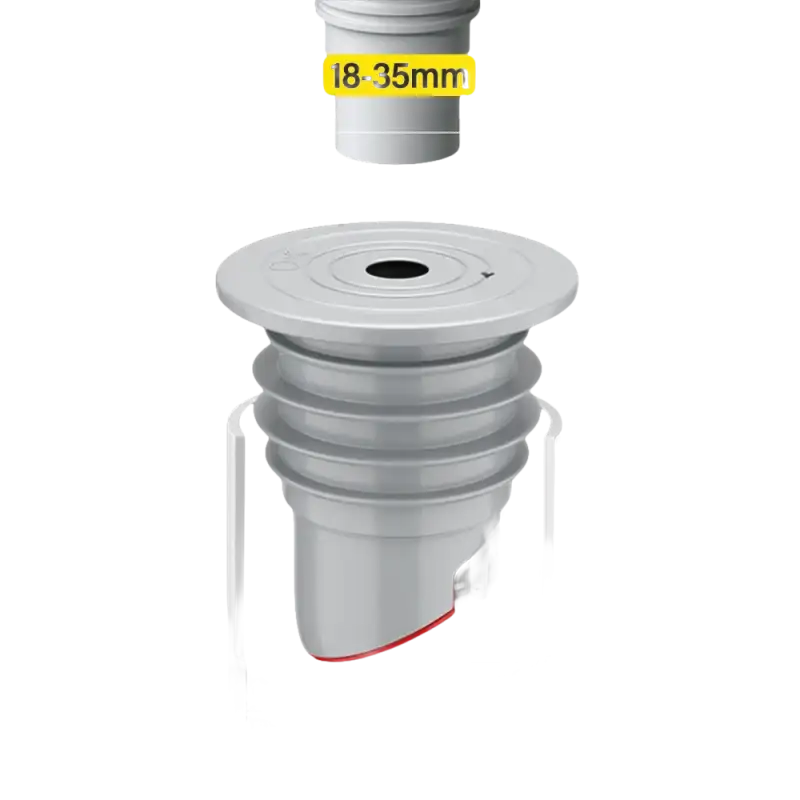 White drain insert with size specifications.