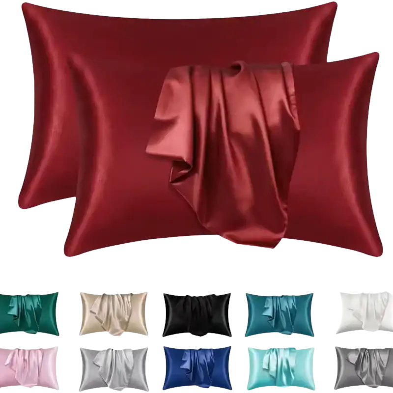 Satin pillowcases in various colors.