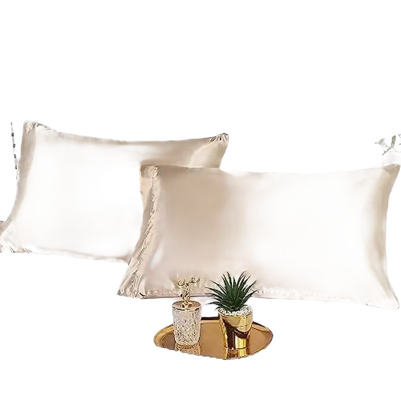 Two beige silk pillowcases.