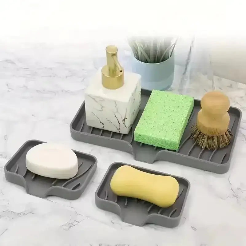 Silicone Faucet Mat Kitchen Sink Tray Soap Dispenser Sponge Drain Pad Sink SplashDrying Mat Countertop Storage Tray