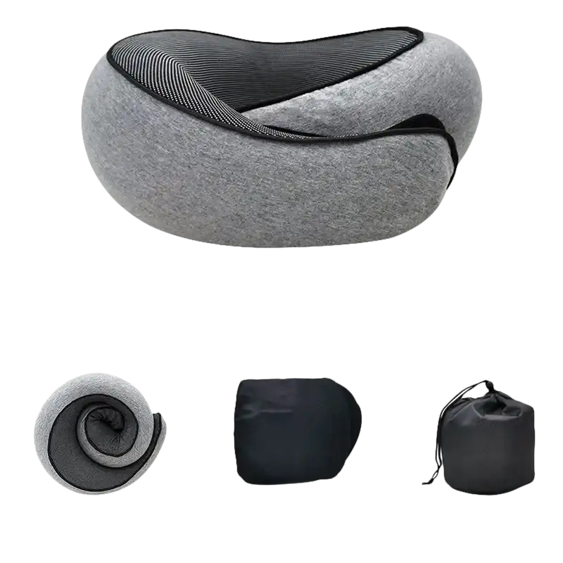 Gray Snailrest Memory Foam Travel Neck Pillow with storage options for comfy trips