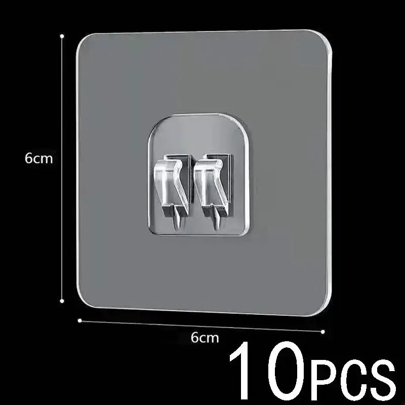 10pcs Transparent Self-Adhesive Hook Hanger Wall Storage Rack Fixing Patch Strong No-Punch Snaps For Kitchen Bathroom