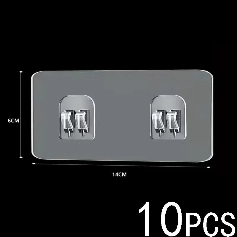 10pcs Transparent Self-Adhesive Hook Hanger Wall Storage Rack Fixing Patch Strong No-Punch Snaps For Kitchen Bathroom