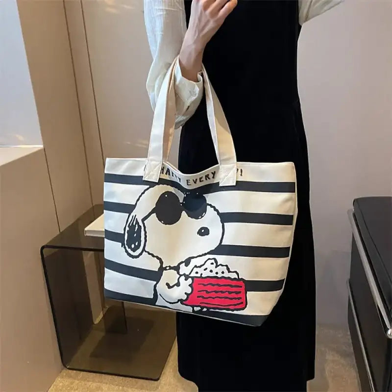 Snoopy striped tote bag.