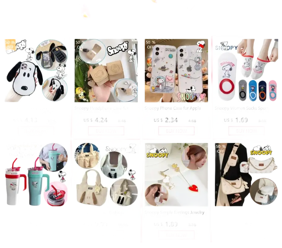 Snoopy-themed merchandise.