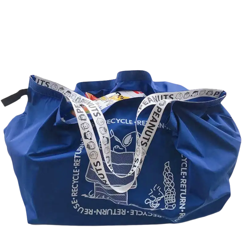Blue reusable shopping bag with Snoopy print.