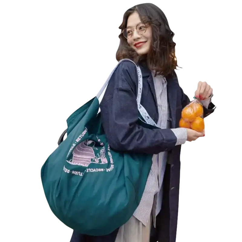 Green reusable shopping bag.