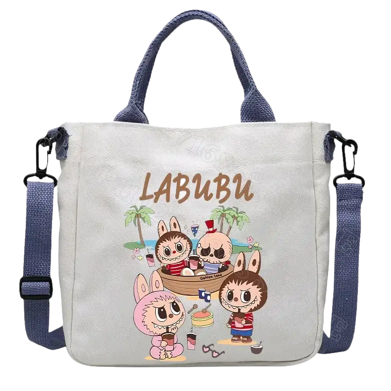 Canvas tote bag with cartoon characters.