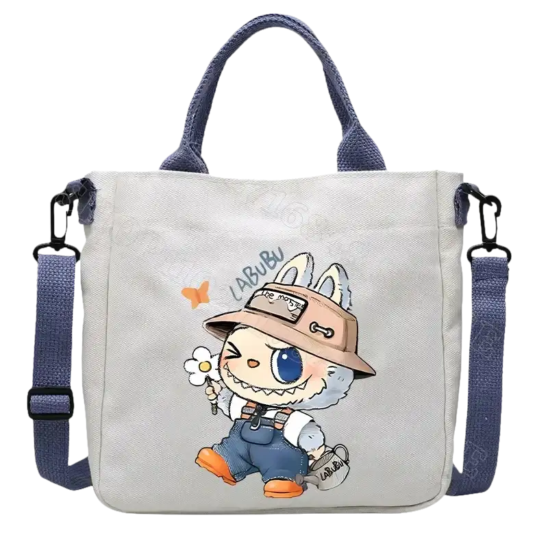 Canvas tote bag with cartoon rabbit.