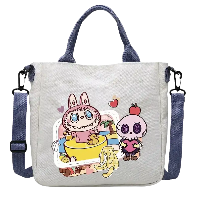 Canvas tote bag with cartoon characters.