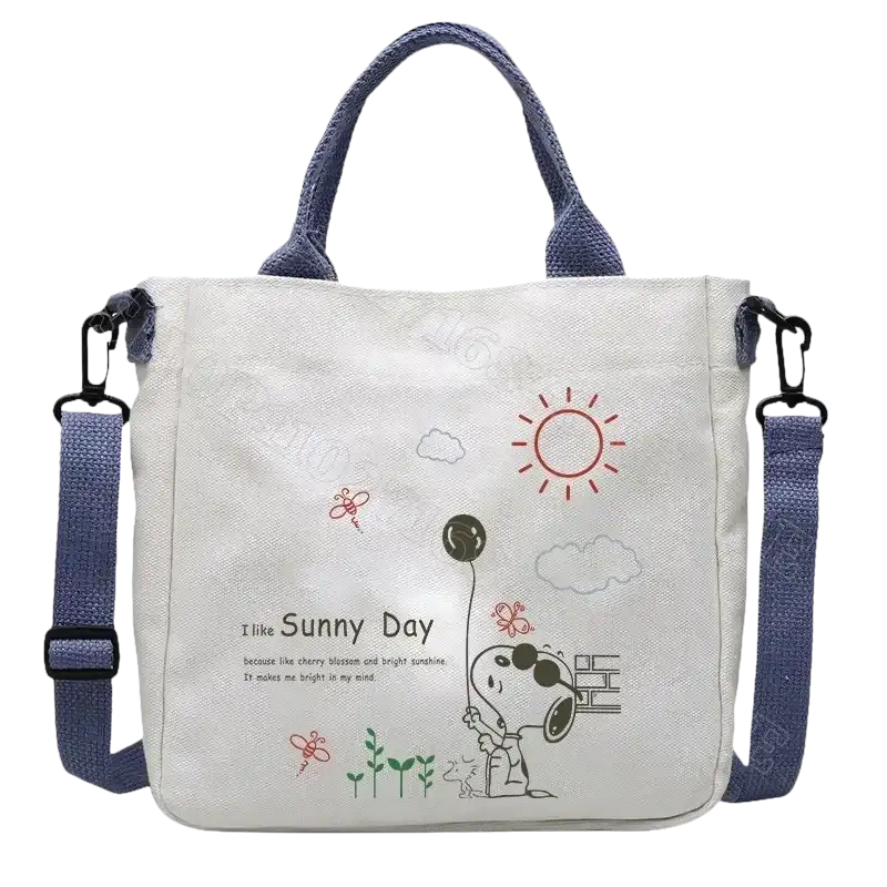 Snoopy-themed canvas tote bag.