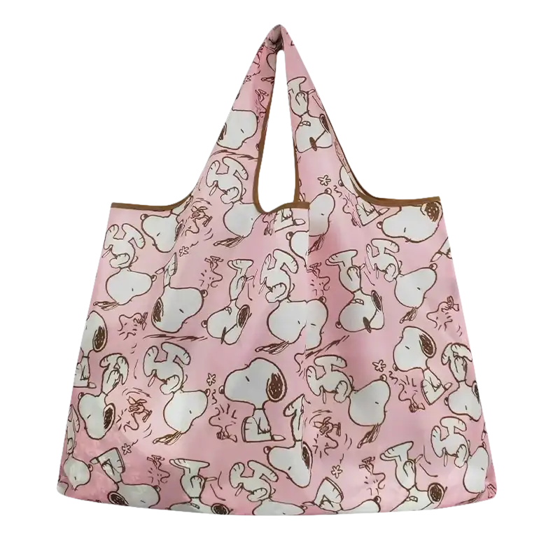 Pink Snoopy reusable shopping bag.