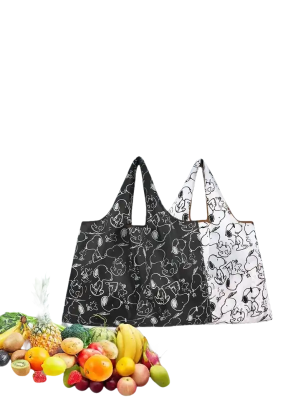 Reusable shopping bags with cartoon print.
