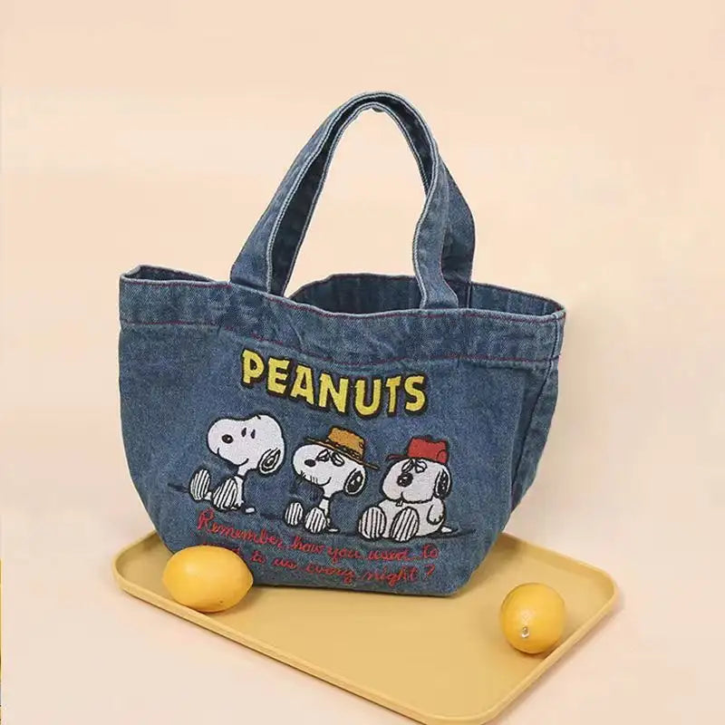 Denim Peanuts tote bag.