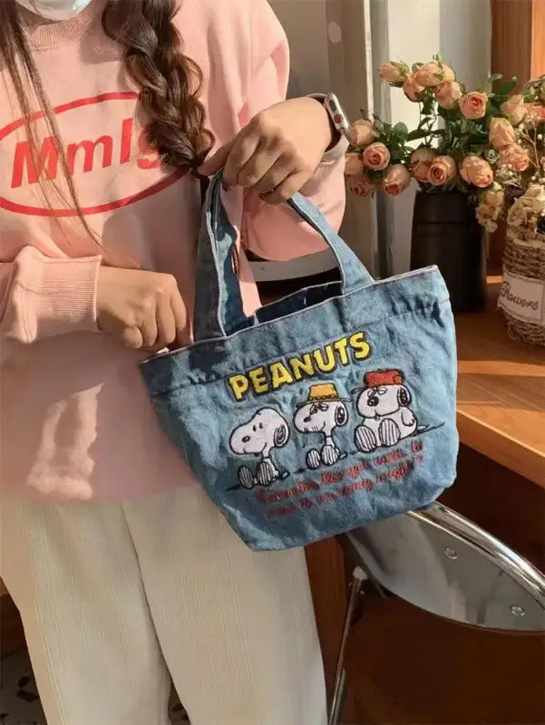 Denim Peanuts tote bag.