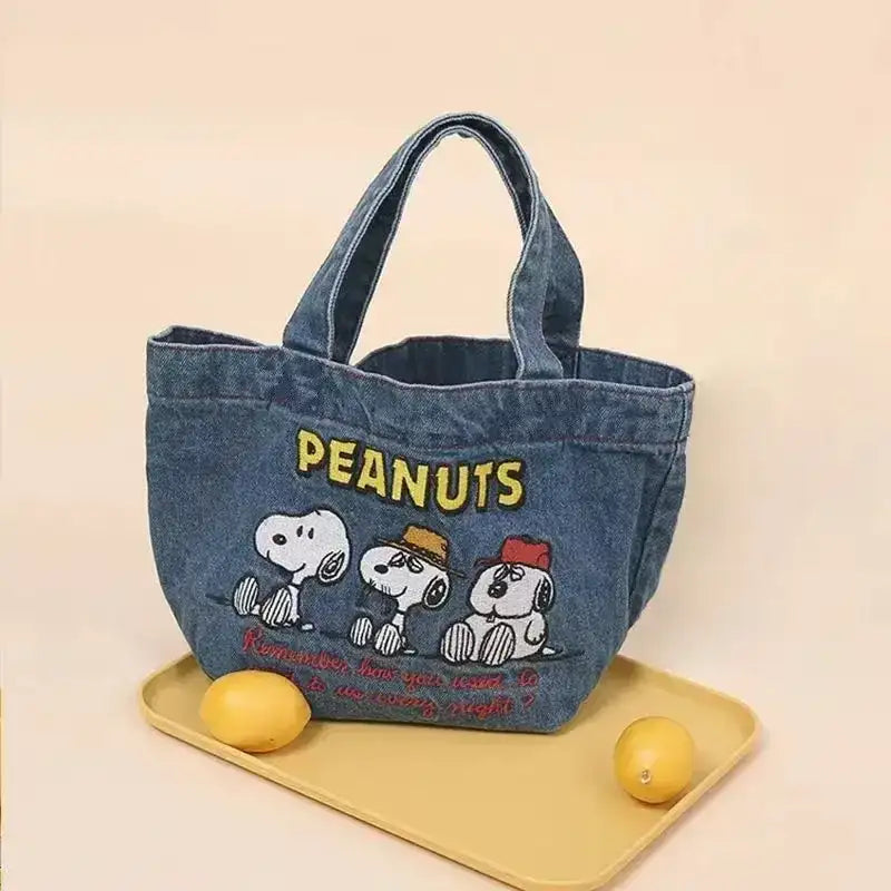 Denim Peanuts tote bag.