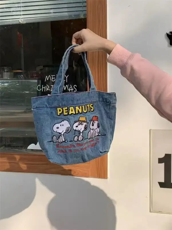 Denim Peanuts tote bag.
