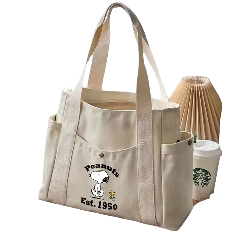 Cream-colored canvas tote bag.