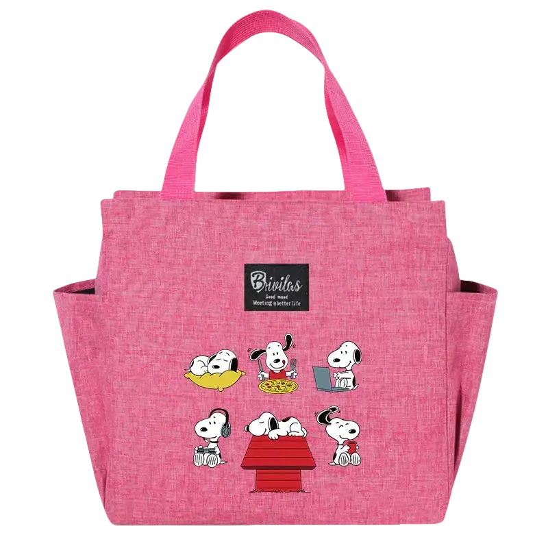 Pink Snoopy tote bag.