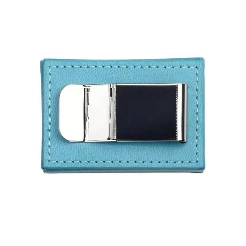 Blue leather money clip.