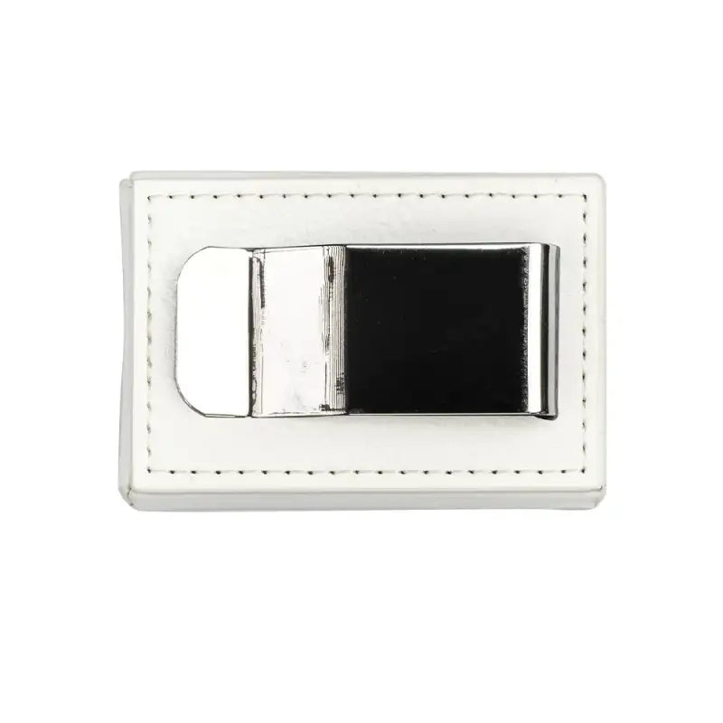 White leather money clip.