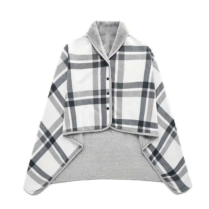 1pc Wearable Blankets Shawl Blanket Flannel Lazy Casual Office Blanket - black