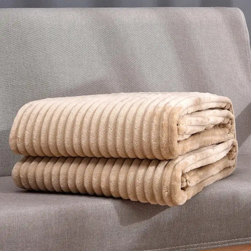 Striped Flannel Blankets For Beds Solid Pink Blue Color Soft Warm Mink Throw Sofa Cover Bedspread Beach Airplane Travel