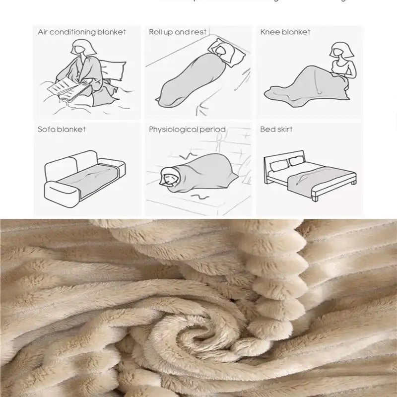 Striped Flannel Blankets For Beds Solid Pink Blue Color Soft Warm Mink Throw Sofa Cover Bedspread Beach Airplane Travel
