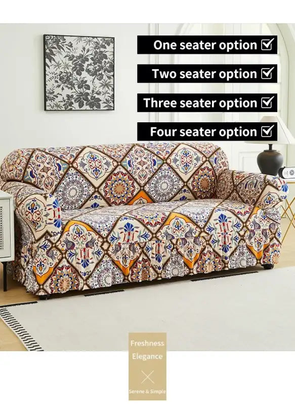 1 PC Printed sofa cover with skirt high elasticity soft hand feel pet stain resistant decorative sofa