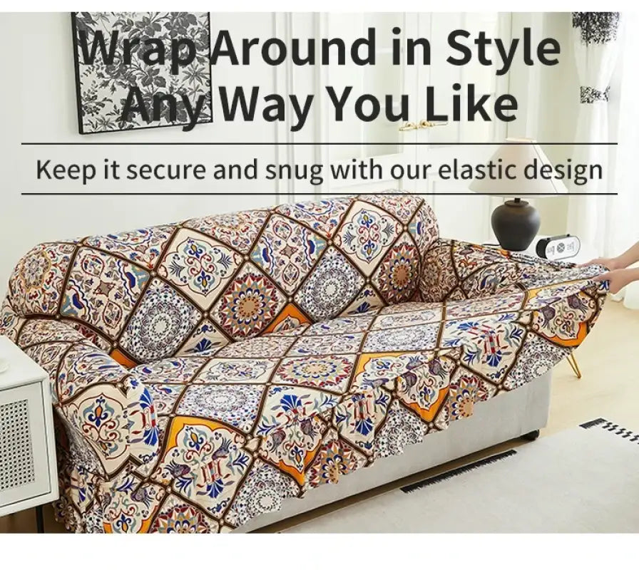 1 PC Printed sofa cover with skirt high elasticity soft hand feel pet stain resistant decorative sofa