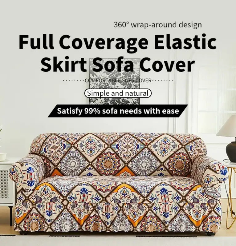 1 PC Printed sofa cover with skirt high elasticity soft hand feel pet stain resistant decorative sofa