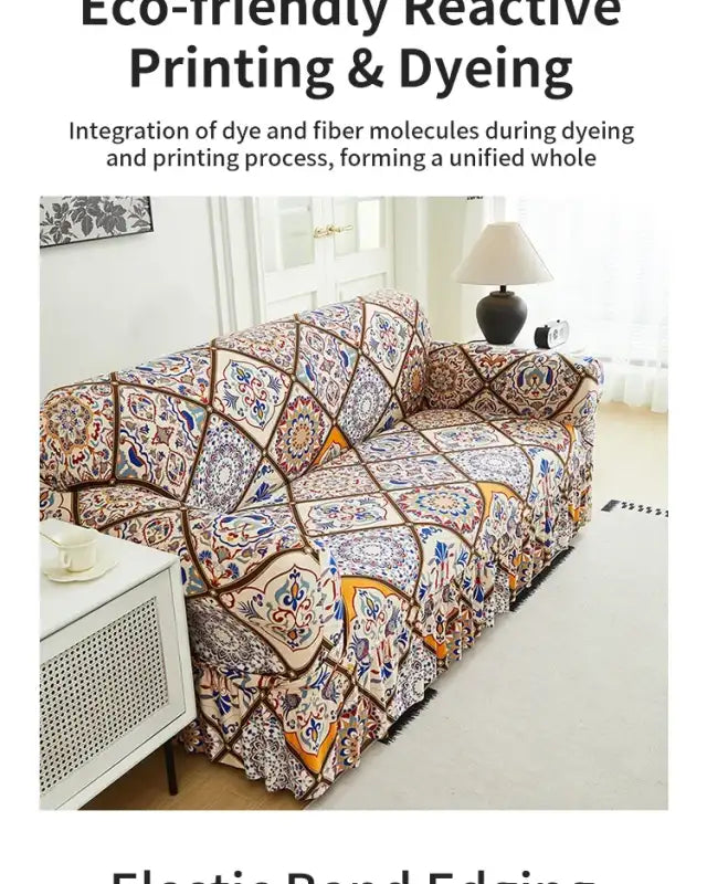 1 PC Printed sofa cover with skirt high elasticity soft hand feel pet stain resistant decorative sofa