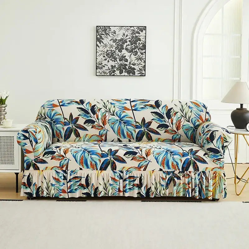 1 PC Printed sofa cover with skirt high elasticity soft hand feel pet stain resistant decorative sofa - yulinyezi / 1